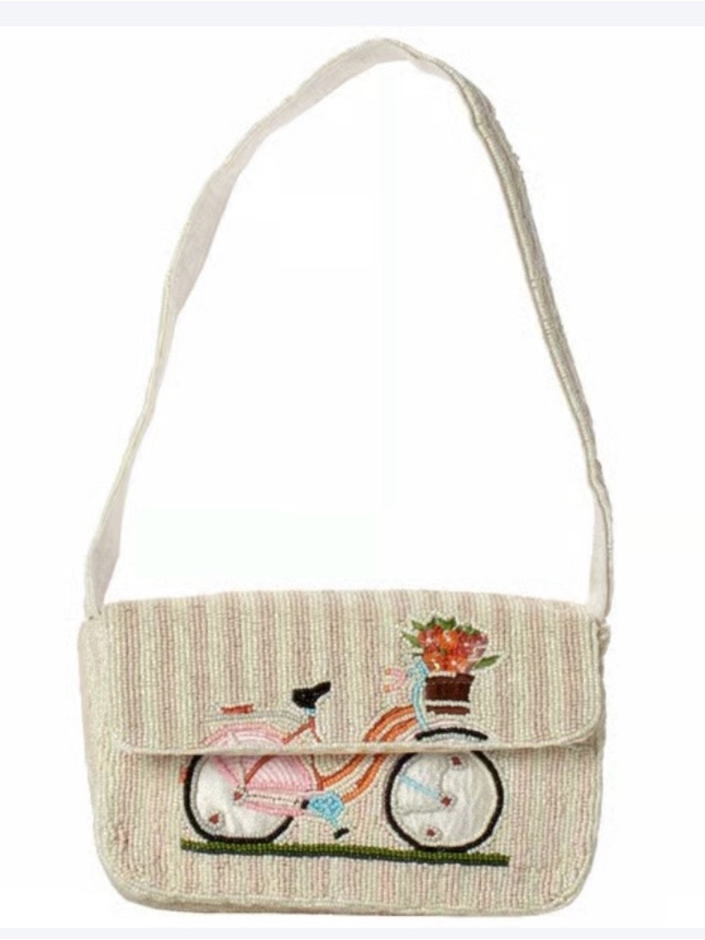Cream Crossbody Bag with Embroidered Bicycle Motif